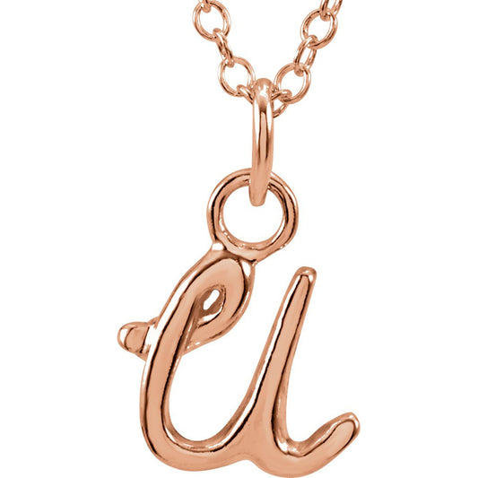 14K Rose Script Lowercase Initial U 18 Necklace