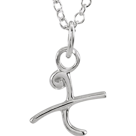 14K White Script Lowercase Initial X 18 Necklace