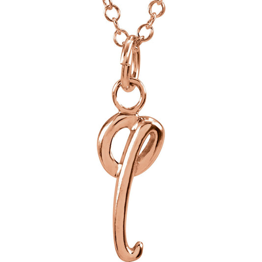 14K Rose Script Lowercase Initial Q 18 Necklace