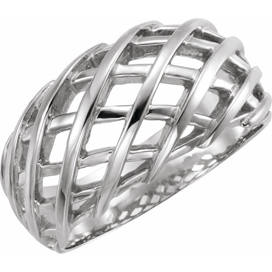 14K White 11 mm Latticework Dome Ring