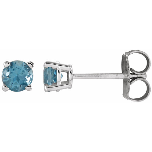 14K White 4 mm Round Swiss Blue Topaz Earrings