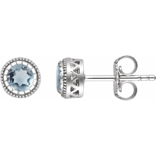 14K White Aquamarine March Birthstone Earrings