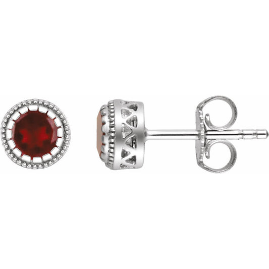 14K White Garnet January Birthstone Earrings