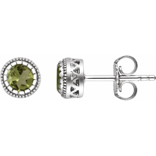 14K White Peridot August Birthstone Earrings