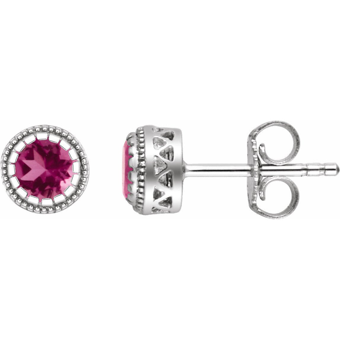 14K White Pink Tourmaline October Birthstone Earrings