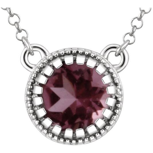 14K White Pink Tourmaline October 18 Birthstone Necklace