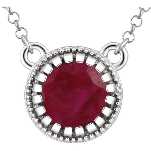 14K White Ruby July 18 Birthstone Necklace