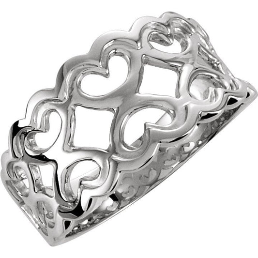 14K White 10.2 mm Heart Pattern Band