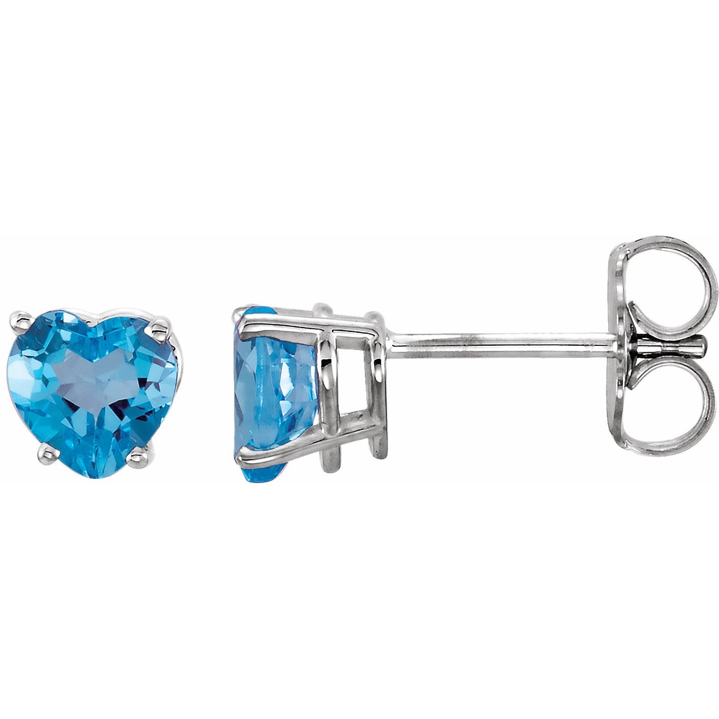 14K White Swiss Blue Topaz Heart Earrings
