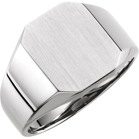 14K White 14x12 mm Octagon Signet Ring