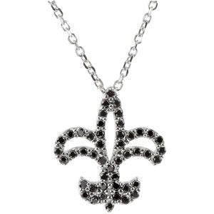 14K White 1/4 CTW Black Diamond Fleur-de-Lis 16 Necklace