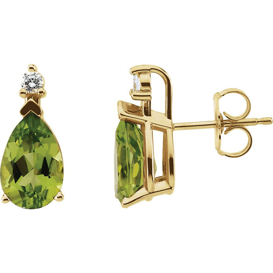 14K Yellow Peridot & .08 CTW Diamond Earrings