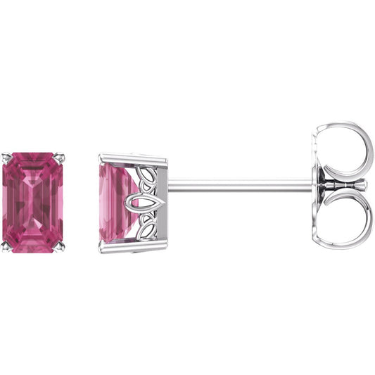 14K White Pink Tourmaline Earrings