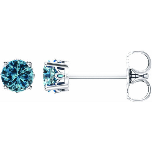 14K White Swiss Blue Topaz 4-Prong Scroll Settingu00ae Stud Earrings