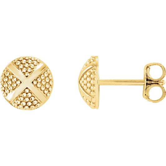 14K Yellow Granulated X Earrings