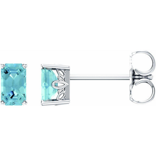 14K White Aquamarine Earrings