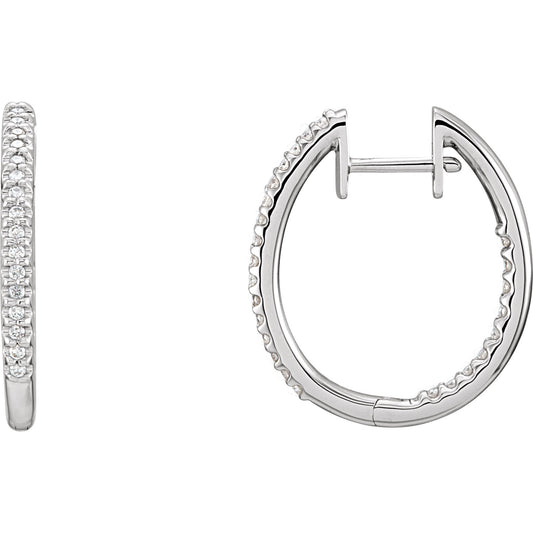 14K White 1/4 CTW Diamond Inside-Outside Hinged 20.8 mm Hoop Earrings