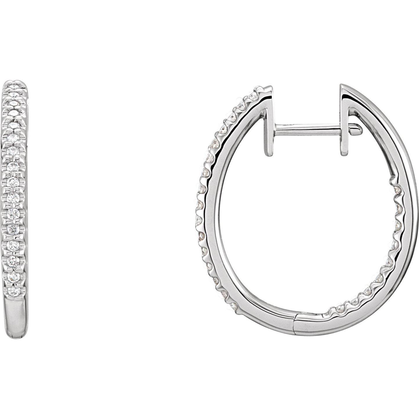 14K White 1 CTW Diamond Inside-Outside Hinged 27.8 mm Hoop Earrings