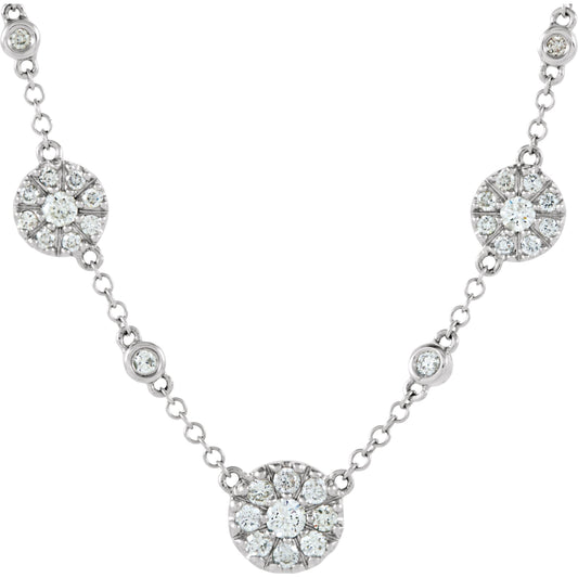 14K White 1/2 CTW Diamond Cluster Station 18 Necklace