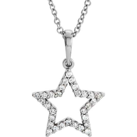 14K White 1/8 CTW Diamond Petite Star 16 Necklace