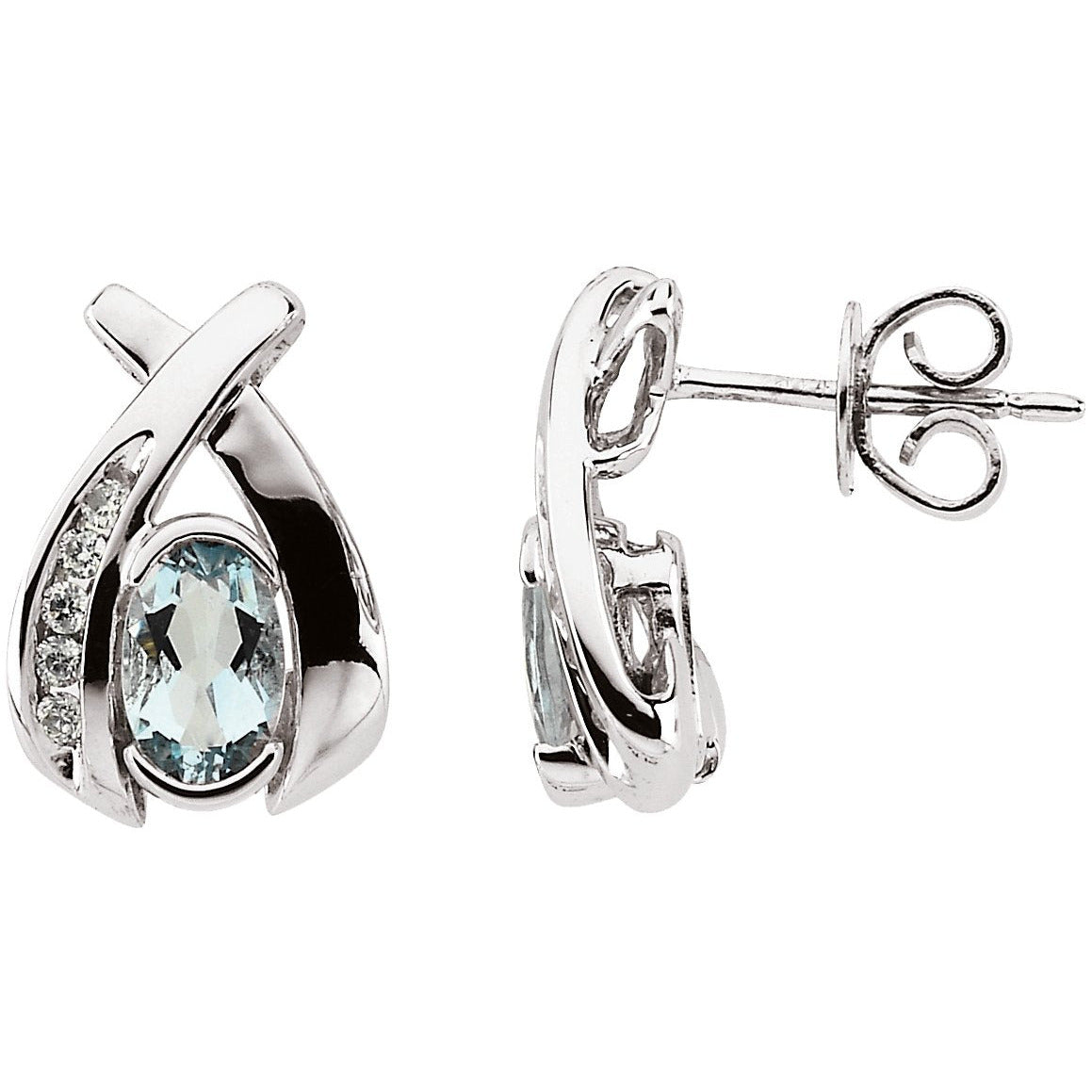 14K White Aquamarine & 1/10 CTW Diamond Earrings