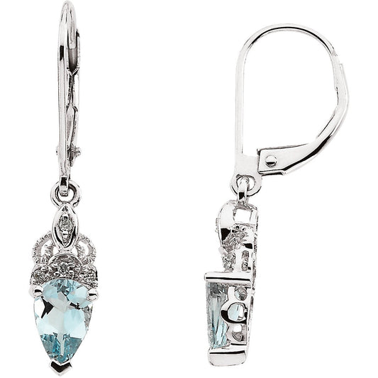 14K White Aquamarine & Diamond Earrings