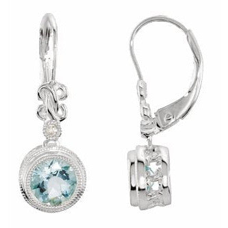 14K White Aquamarine & .02 CTW Diamond Earrings