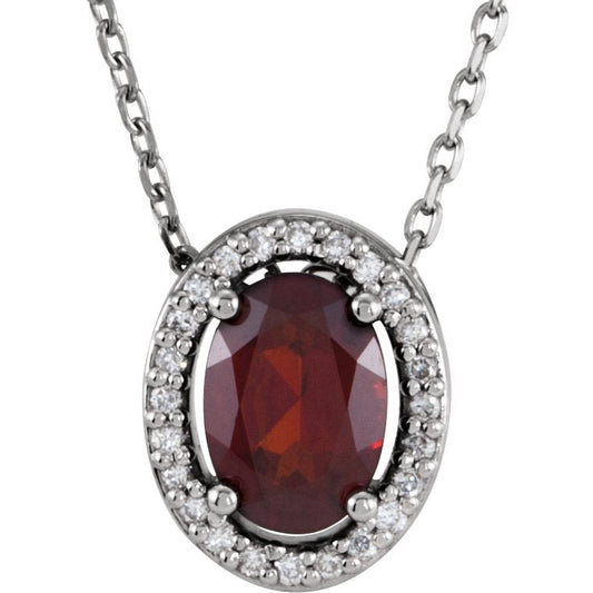14K White Mozambique Garnet & .05 CTW Diamond 16 Necklace
