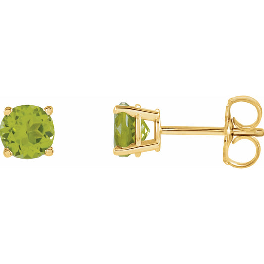 14K Yellow 5 mm Round Peridot Earrings
