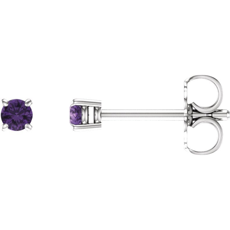 14K White 2.5 mm Round Amethyst Earrings