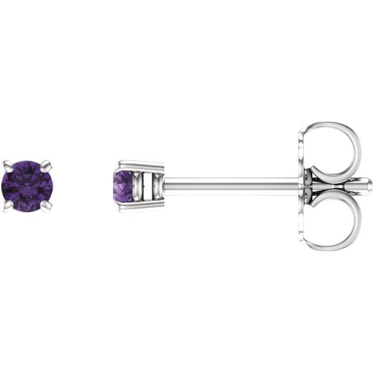 14K White 2.5 mm Round Amethyst Earrings