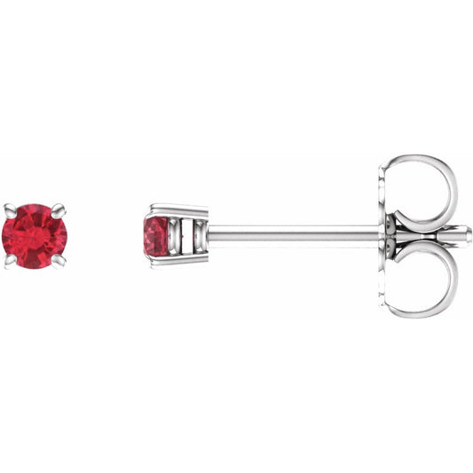 14K White 2.5 mm Round Ruby Earrings