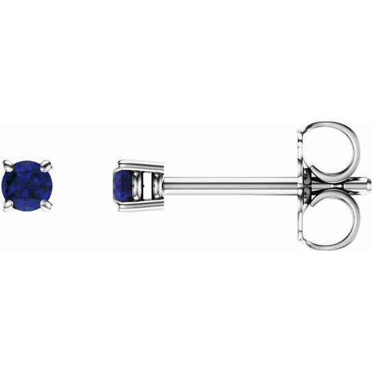 14K White 2.5 mm Round Blue Sapphire Earrings