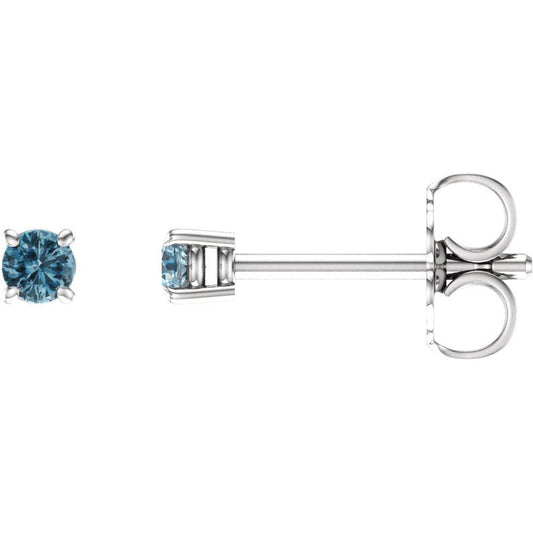 14K White 2.5 mm Round Sky Blue Topaz Earrings