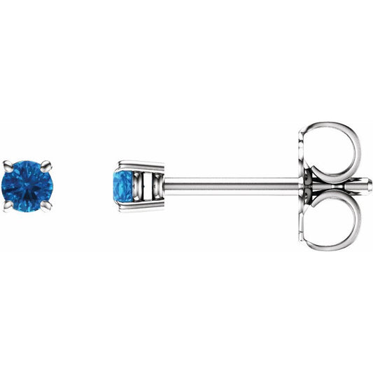 14K White 2.5 mm Round Swiss Blue Topaz Earrings