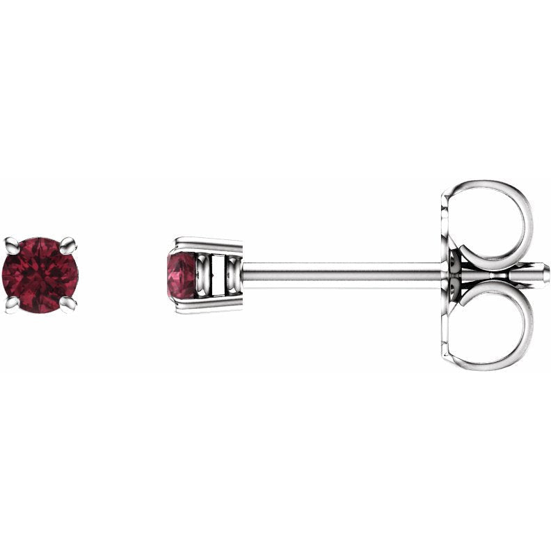 14K White 2.5 mm Round Mozambique Garnet Earrings