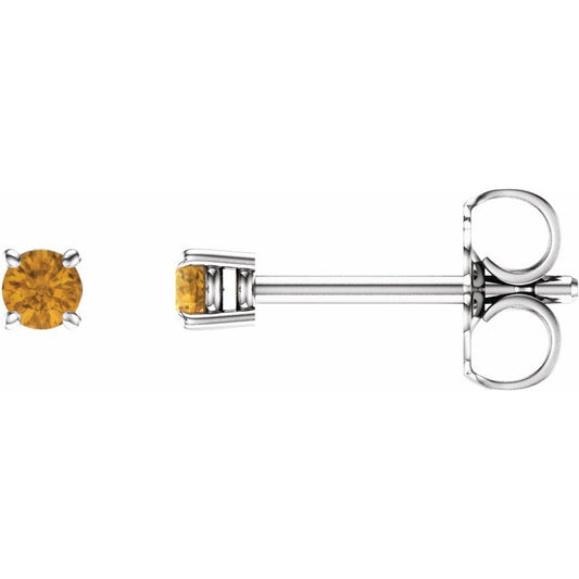 14K White 2.5 mm Round Citrine Earrings