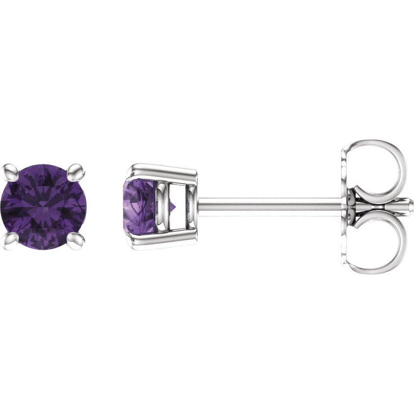 14K White 4 mm Round Amethyst Earrings
