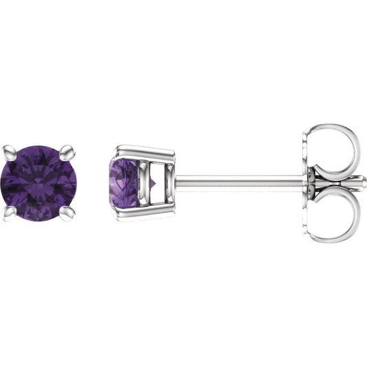 14K White 4 mm Round Amethyst Earrings