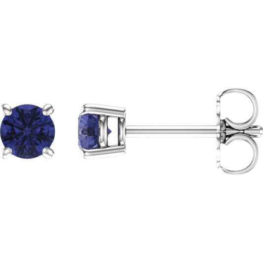 14K White 4 mm Round Tanzanite Earrings