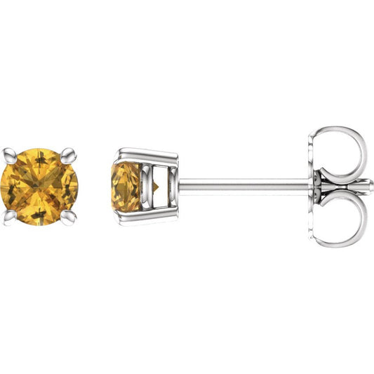 14K White 4 mm Round Yellow Sapphire Earrings