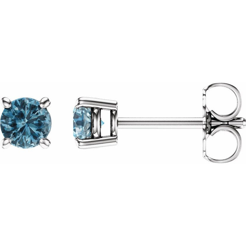 14K White 4 mm Round Sky Blue Topaz Earrings