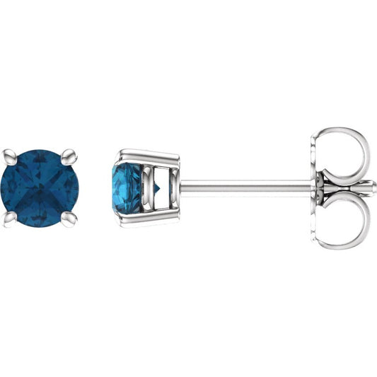 14K White 4 mm Round London Blue Topaz Earrings