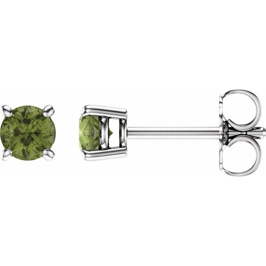 14K White 4 mm Round Peridot Earrings