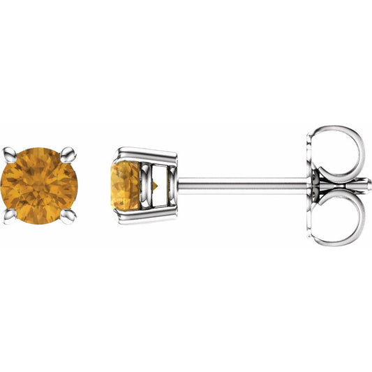 14K White 4 mm Round Citrine Earrings