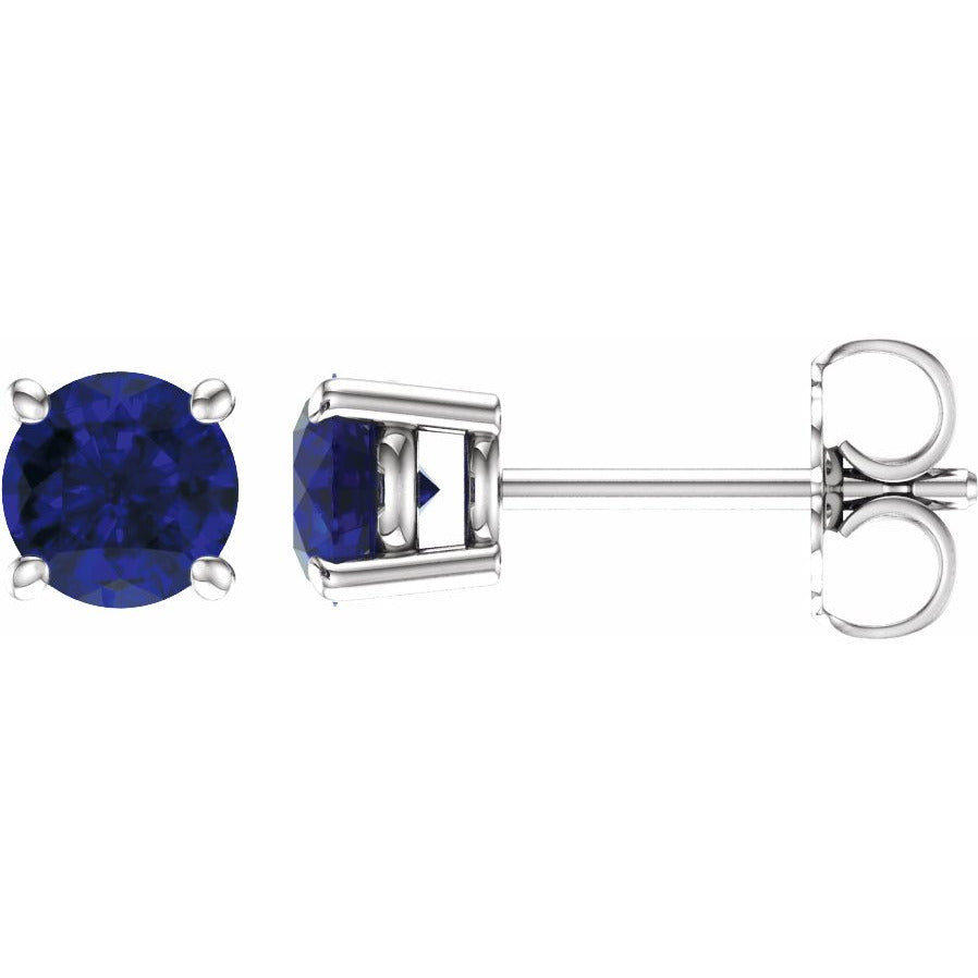 14K White 5 mm Round Blue Sapphire Earrings