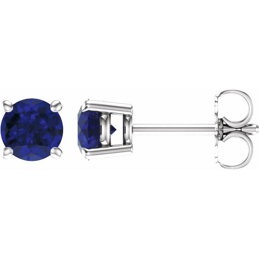 14K White 5 mm Round Blue Sapphire Earrings
