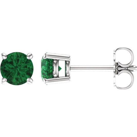 14K White 5 mm Round Emerald Earrings