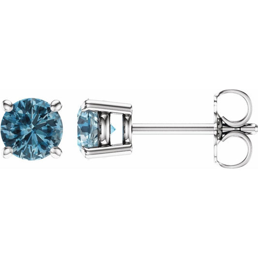 14K White 5 mm Round Sky Blue Topaz Earrings