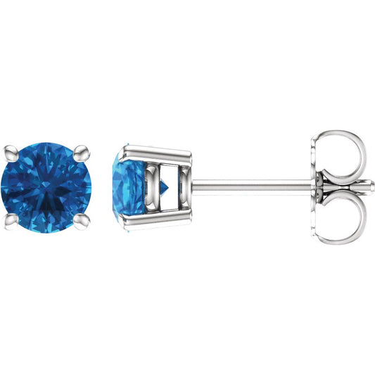 14K White 5 mm Round Swiss Blue Topaz Earrings